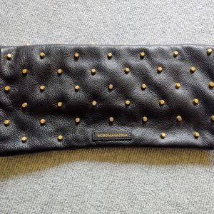 BCBG Maxazria Blackleather clutch gold metal studs